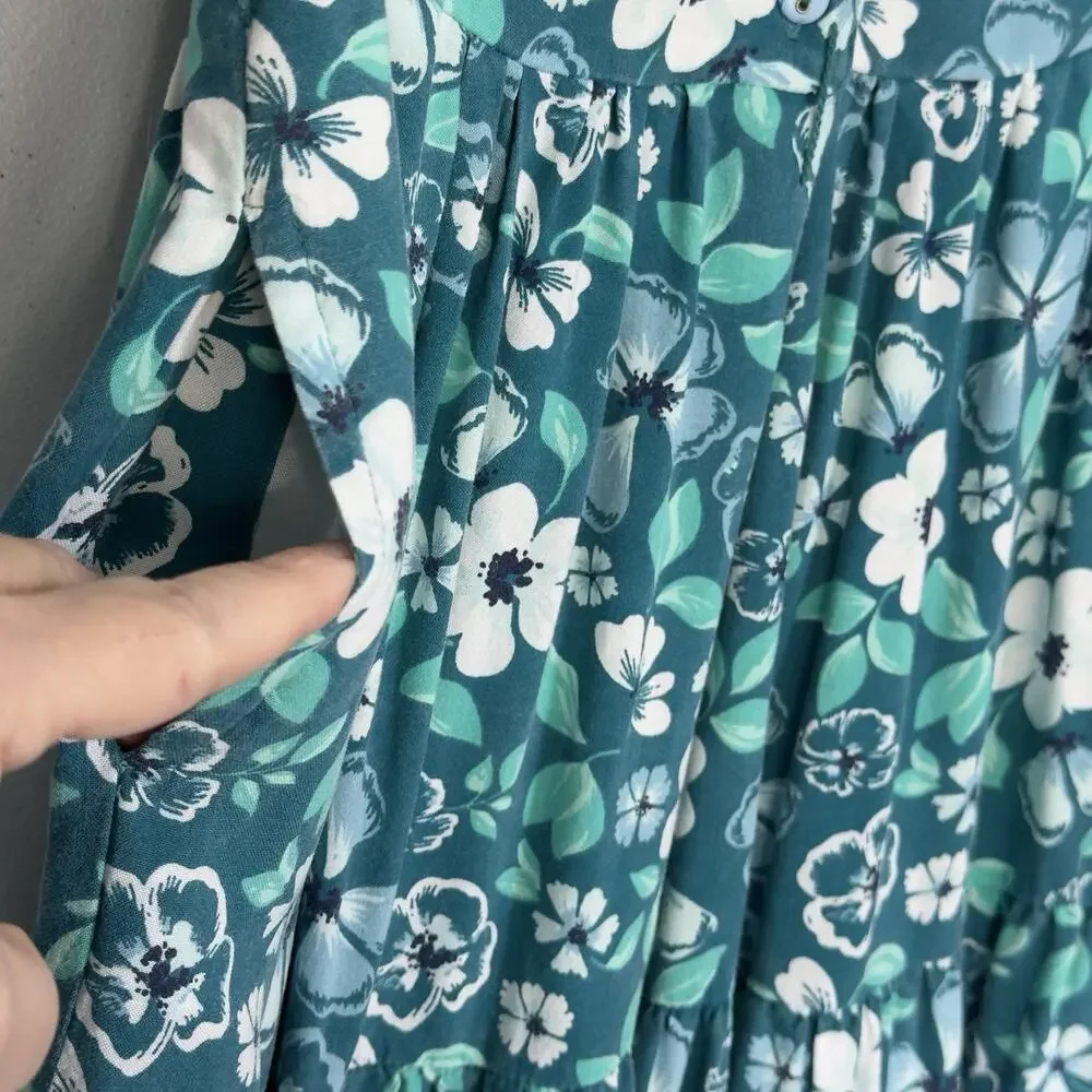 Sincerely Jules Girls Tropical Floral Tiered Midi Dress 10 Blue Green Summer